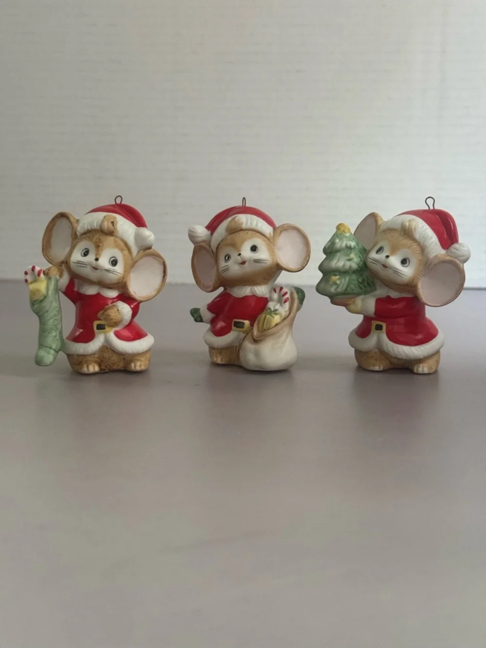 Homco Set of 3 Santa Mouse Christmas Ornaments in Red, White and Green - Picture 2 of 8